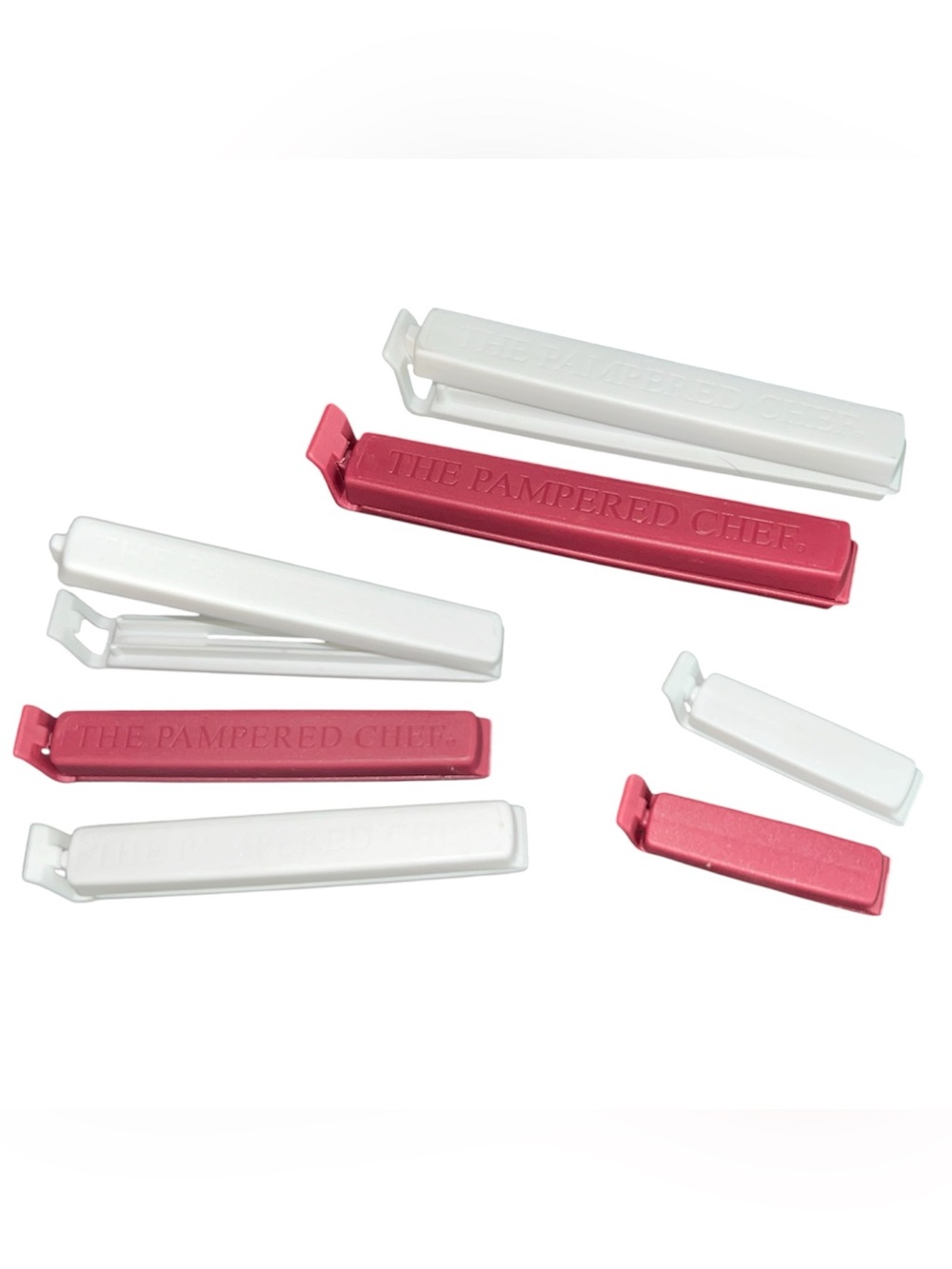 Pampered chef Twixit clips set of 7 seven small medium large sizes chip clip